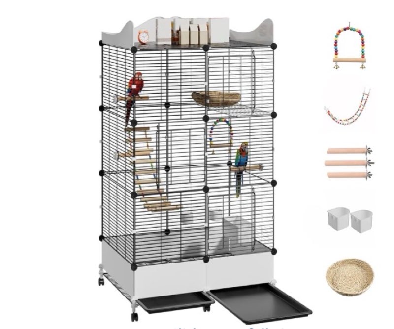 encrypted bird cage large bird cages 57-inch, top storage space, bottom splash guard with essential bird supplies – durable & spacious aviary – budgies & cockatiels