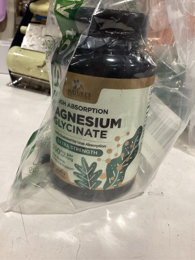 Condition photo showing As Is for magnesium glycinate 250mg per serving - 100% chelated magnesium supplement - high absorption mag glycinate supports sleep, heart health, bone, & muscles - gluten free, vegan, usa bottled - 120 tablets 120 count (pack of 1)