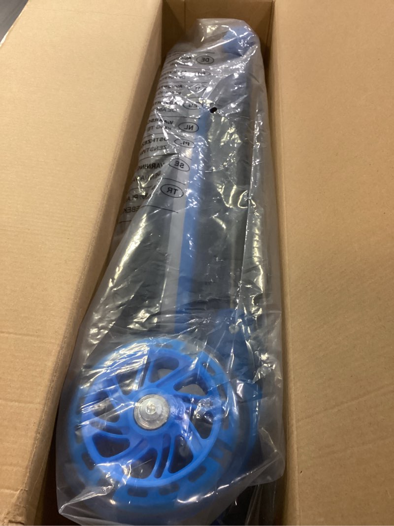 Condition photo showing New/Like New for jova ziffy light-up toddler scooters for kids 3-8, 3 wheel kids scooter for boy girl 110lbs, 20 dynamic led lights, 4 adjustable height ride-on kick scooter, lean-to-steer anti-slip wide deck blue