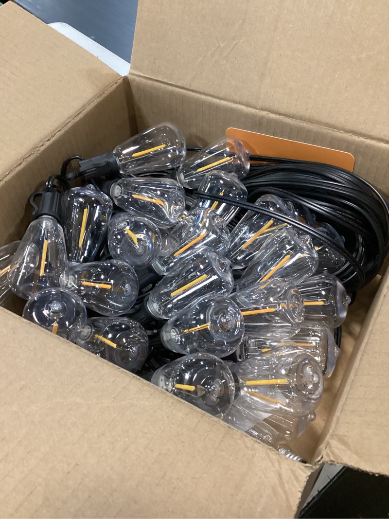 Condition photo showing As Is for brightown outdoor string lights patio lights, 100ft st38 shatterproof dimmable waterproof connectable led christmas lights, hanging outside light for backyard, porch, deck, balcony, garden, home decor black 100ft