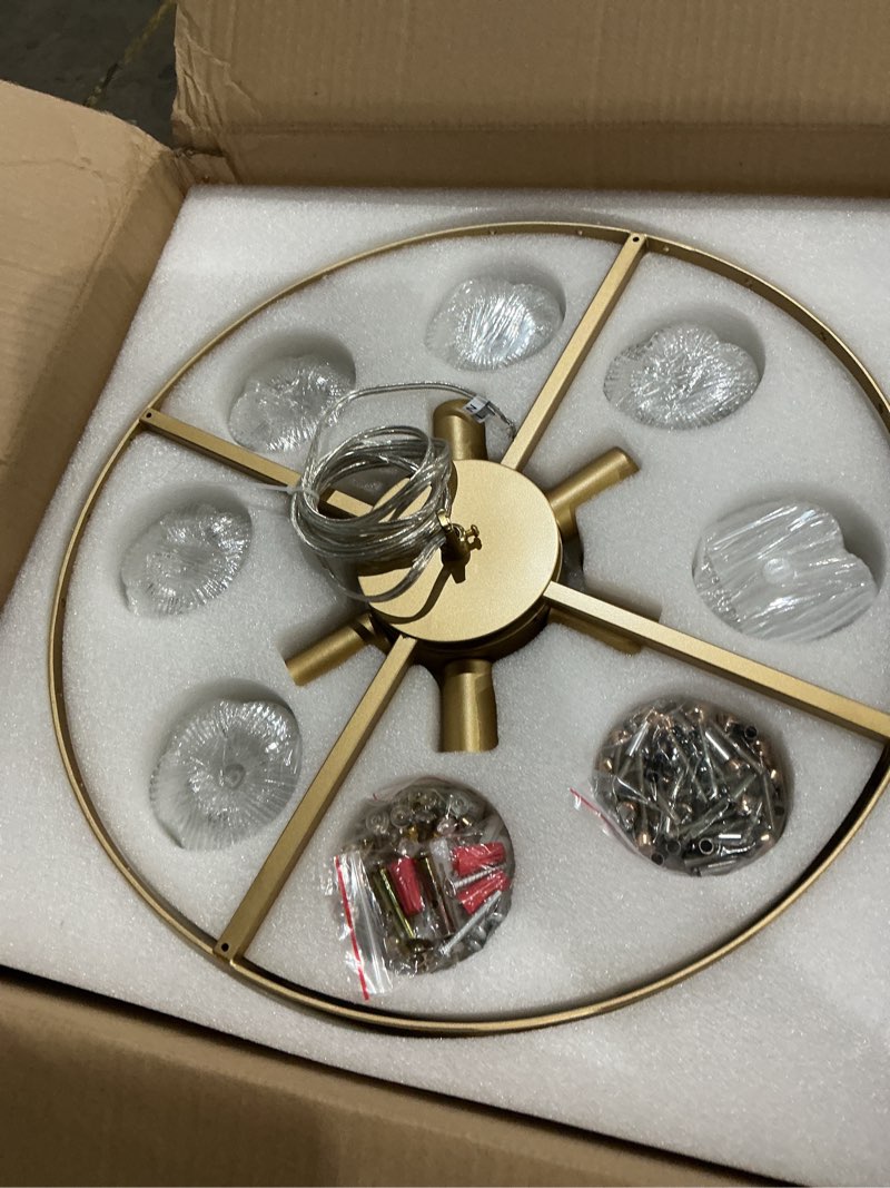 Condition photo showing Good Condition for modern clear flower glass chandelier 20" elegant 6 lights gold chandelier light fixture luxury for living dining room kitchen entryway bedroom foyer, e12 gold-crystal-6light