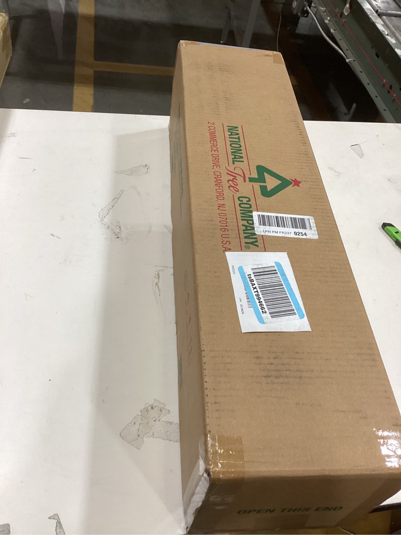 Condition photo showing As Is for National Tree Company 9 ft Pre-Lit Colonial Fir, Artificial Christmas Garland, Christmas Decoration with Red Berries, Pinecones, 50 Dual Color LED Lights, 220 Tips, 10 Light Functions, Timer, Green