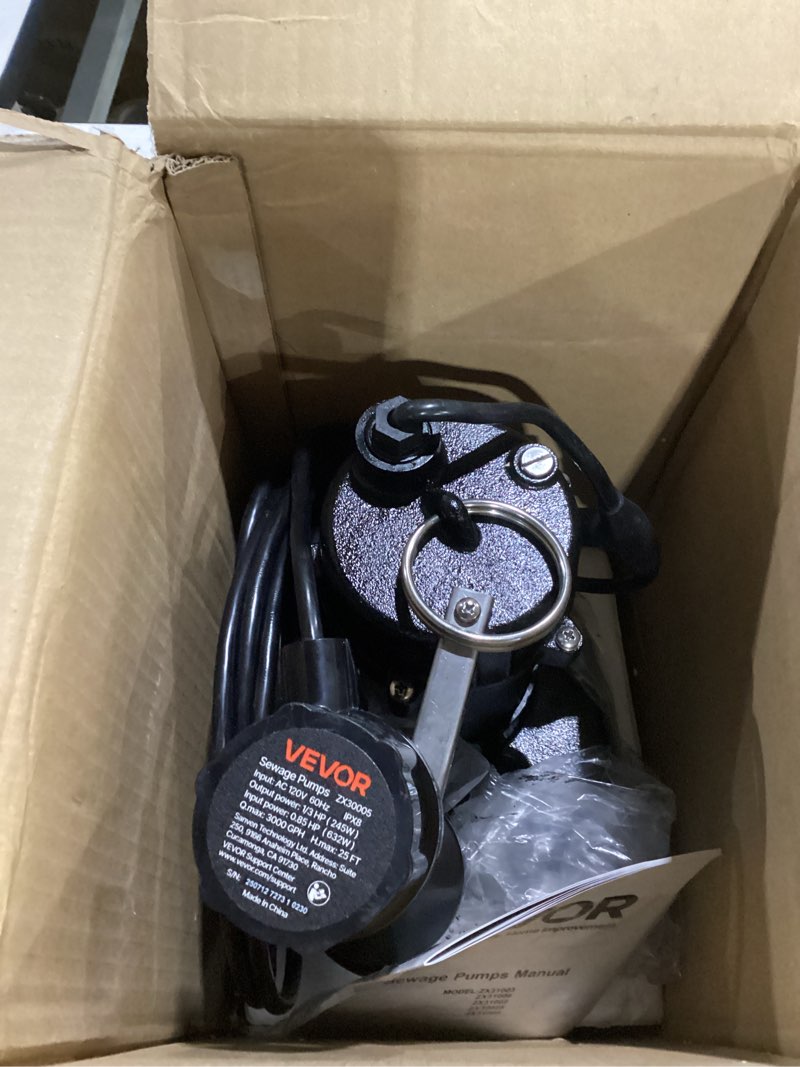 Condition photo showing As Is for similar to**** vevor 3/4 hp sump pump,5880 gph cast iron submersible sewage pump