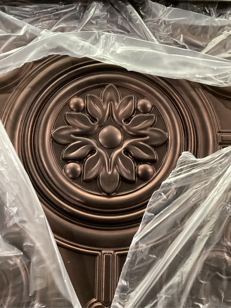 Condition photo showing New/Like New for WOWSTAR 12-Pack 24"x24" Drop Ceiling Tiles, Waterproof Glue up Ceiling Panels, Antique Copper