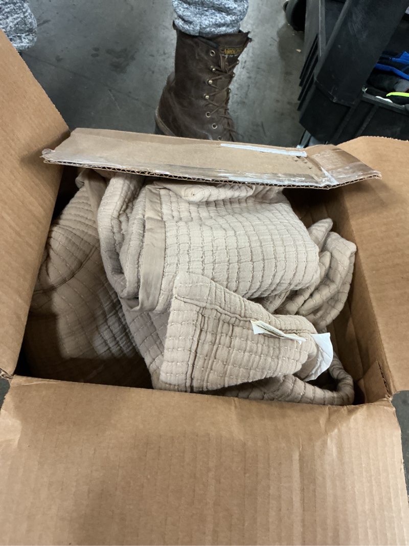 Condition photo showing As Is for Evergrace tan bedding, full/queen 