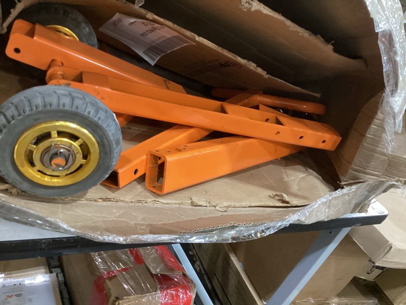 Condition photo showing As Is for heavy-duty lawn mower lift jack, 800 lb capacity, zero turn & riding mower lift for commercial & residential maintenance. safe for blade replacement, foldable & portable. 2-year warranty