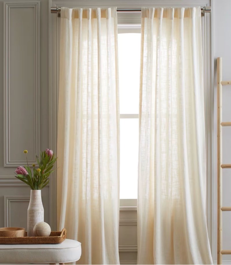 quince 100% cotton sheer curtain 48”x96” ivory set of 2