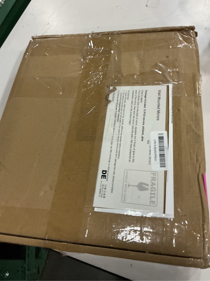 Condition photo showing New/Like New for delma home gym mirrors, 12'' x 12'' glass mirror tiles (12 pcs), square large wall mirror for home gym, bedroom, door,bathroom, frameless mirror sets frameless 12" x 12" (12 pcs)