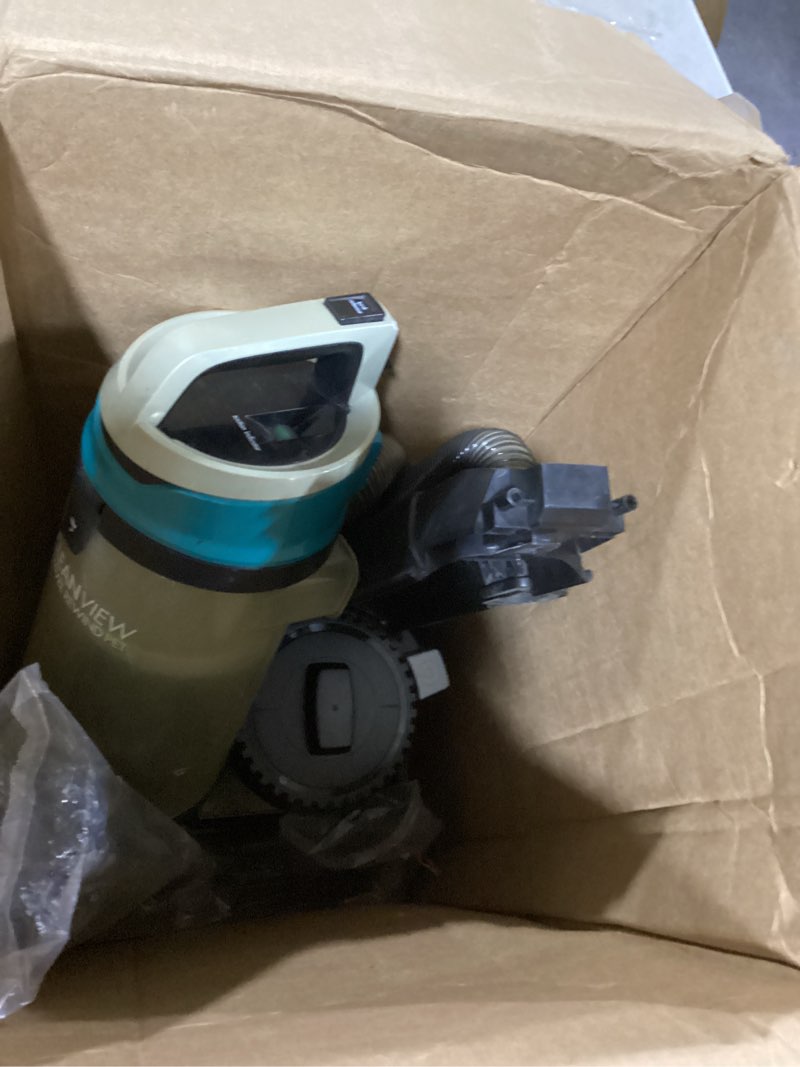 Condition photo showing As Is for bissell 2254 cleanview swivel rewind pet upright bagless vacuum, automatic cord rewind, swivel steering, powerful pet hair pickup, specialized pet tools, large capacity dirt tank, teal