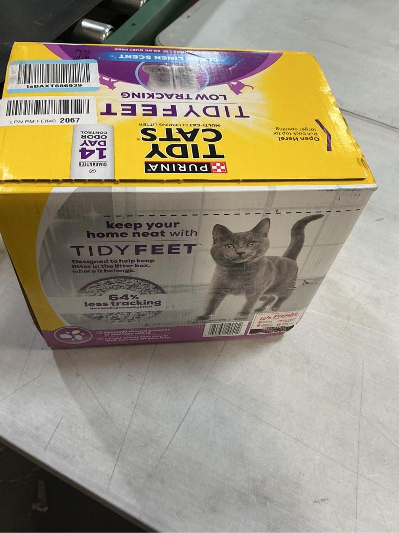 Condition photo showing New/Like New for Purina Tidy Cats Tidy Feet Clumping Low Tracking Cat Litter With Odor Control – Clean Linen Scent - 22 lb. Box