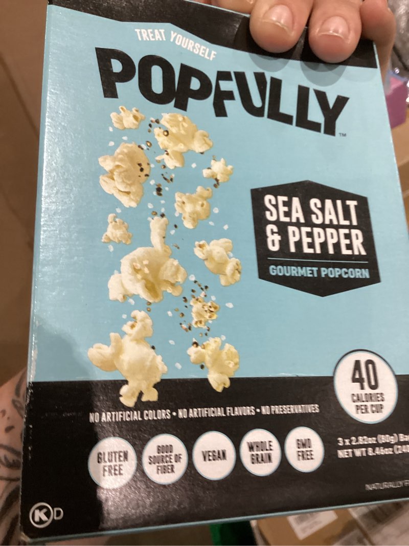 Condition photo showing New/Like New for POPFULLY Sea Salt & Pepper Popcorn, Sharing Bags, Savory Flavor, Big Pop, Micro Popcorn Bags - 3-Pack Salt-And-Pepper 2.82 Ounce (Pack of 3)