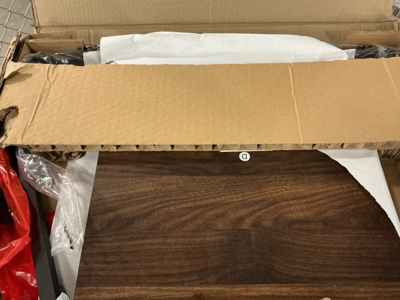 Condition photo showing As Is for mainstays c-shape metal end table, canyon walnut finish (demagneg )