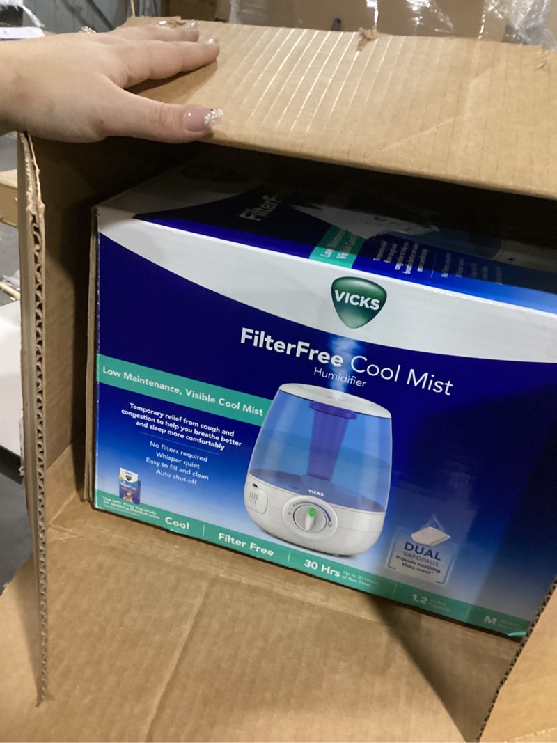Condition photo showing Good Condition for Vicks Filter-Free Ultrasonic Humidifier, Recommended by Pediatricians*, 1.2 Gal Ultrasonic Cool Mist Humidifiers for Bedrooms & Kids Rooms, Works with Vicks VapoPads