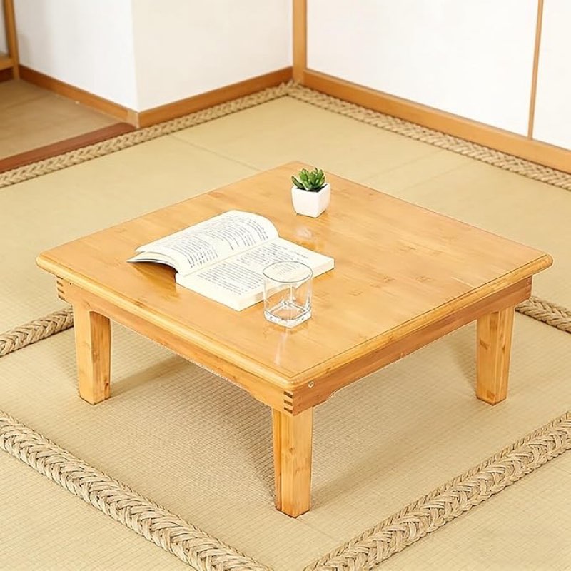 tables japanese-style bamboo square & multi-function dining table - low computer desk, size: 80x80x27cm