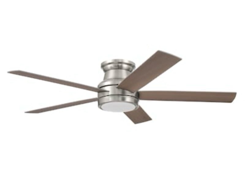  harbor breeze calverton easy2hang 52-in brushed nickel with light brown woodgrain/gray blades