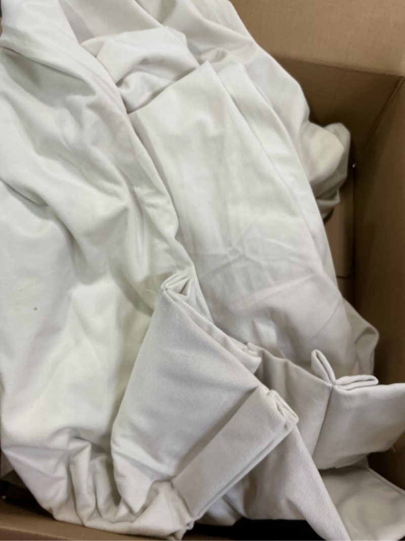 Condition photo showing As Is for Joydeco White 100% Blackout Curtains 84 Inch 2 Panels, Luxury Thermal White Velvet Curtains for Bedroom Living Room, Soundproof Blackout Window Drapes, Rod Pocket & Back Tab (52W x 84L) White 52"W x 84"L (Pack of 2)