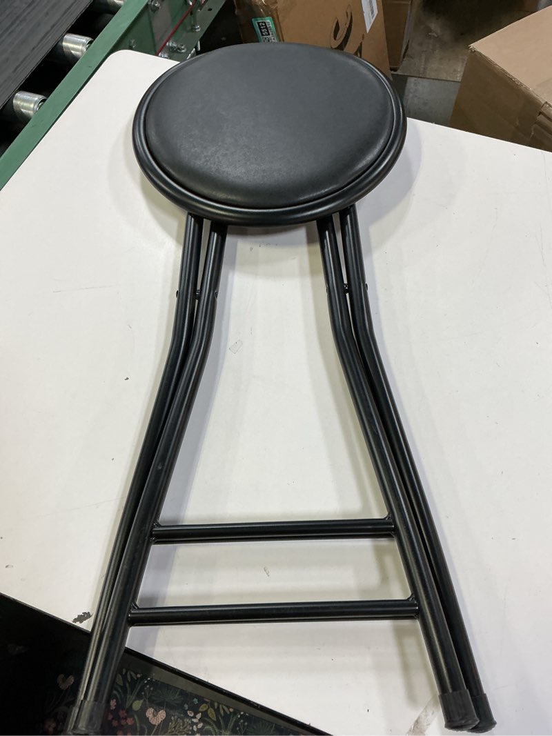 Condition photo showing Good Condition for Lavish Home Folding Counter Height Stool – 24-Inch Portable Backless Bar Stool with 225lb Capacity – Space-Saving Foldable Compact Seating for Kitchen Counter, Game Room, or Extra Guests (Black) Black Single