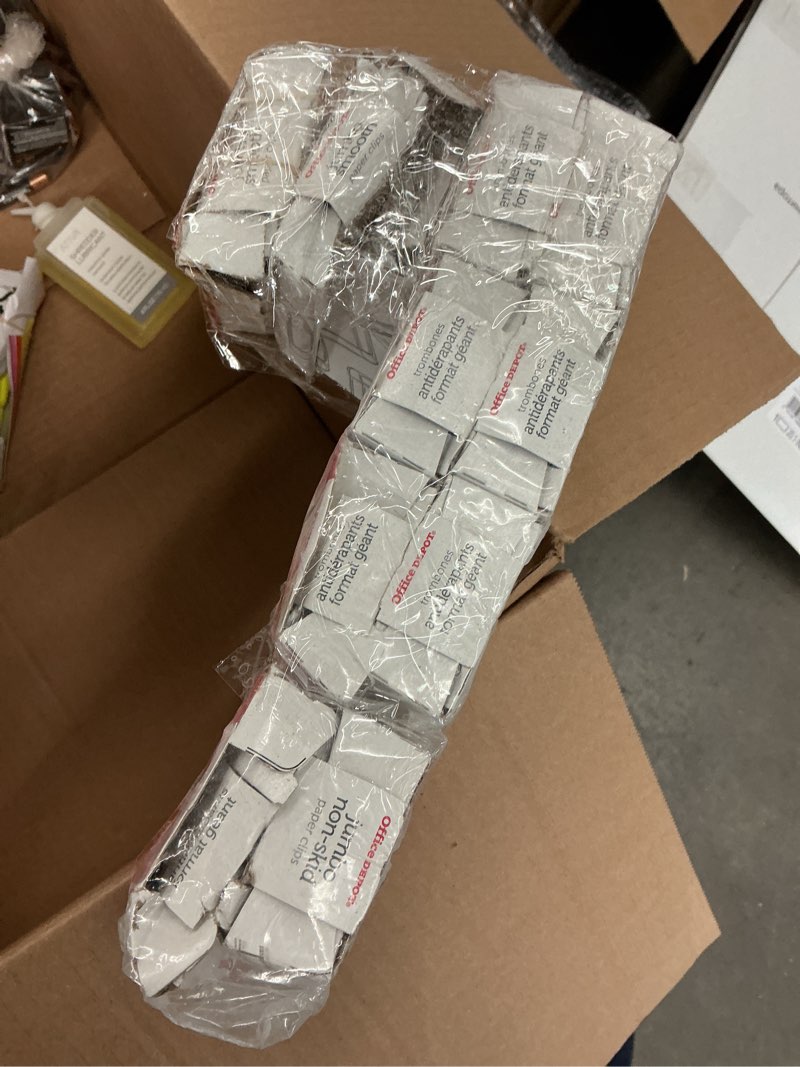 Condition photo showing As Is for office depot brand paper clips, jumbo, silver, nonskid finish, 100 clips per box, pack of 10 boxes