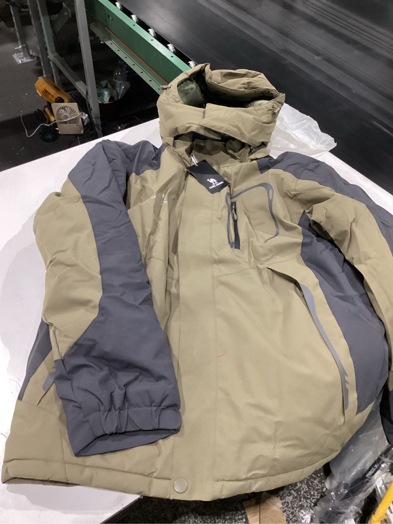 Condition photo showing New/Like New for camel crown men's ski snow jacket waterproof winter snow coat windproof warm fleece lining hooded parka rain jacket large brown/grey