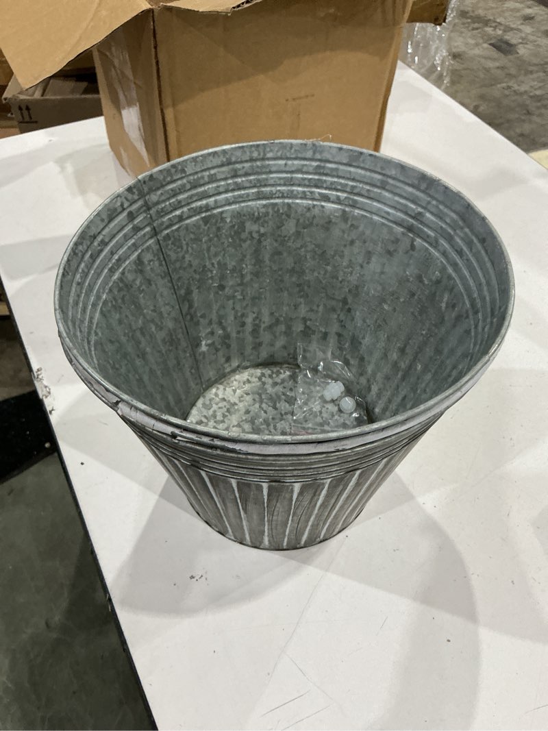 Condition photo showing As Is for vensovo 11 inches silver metal rustic plant pots - 3 pcs large galvanized planters with drain hole and rubber plug, rustproof tin bucket flowerpot for indoor plants farmhouse vintage style for decor 3 11 inch