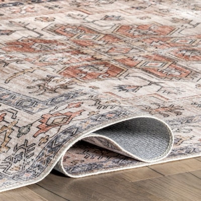 Loomed Polyester Beige Rectangular Indoor Medallion Persian Machine