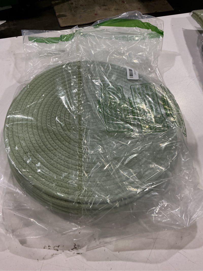 Condition photo showing Good Condition for round placemats set of 6, cotton rope woven table mats, hot pads for kitchen, non slip heat resistant place mats, 13 inches braided placemat for farmhouse decor and kitchen table decor (green)
