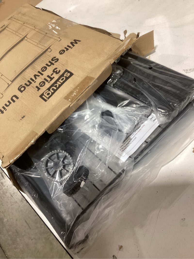 Condition photo showing New/Like New for Storage Shelves - 3 Tier Shelf Organizer, Sturdy Metal Garage Shelving with Adjustable Leveling Feet, Space-Saving Shelves Organizer for Pantry, Laundry, Kitchen (18" x 12" x 30", Black) Black 18.0W x 12.0D x 30.0H (3T)