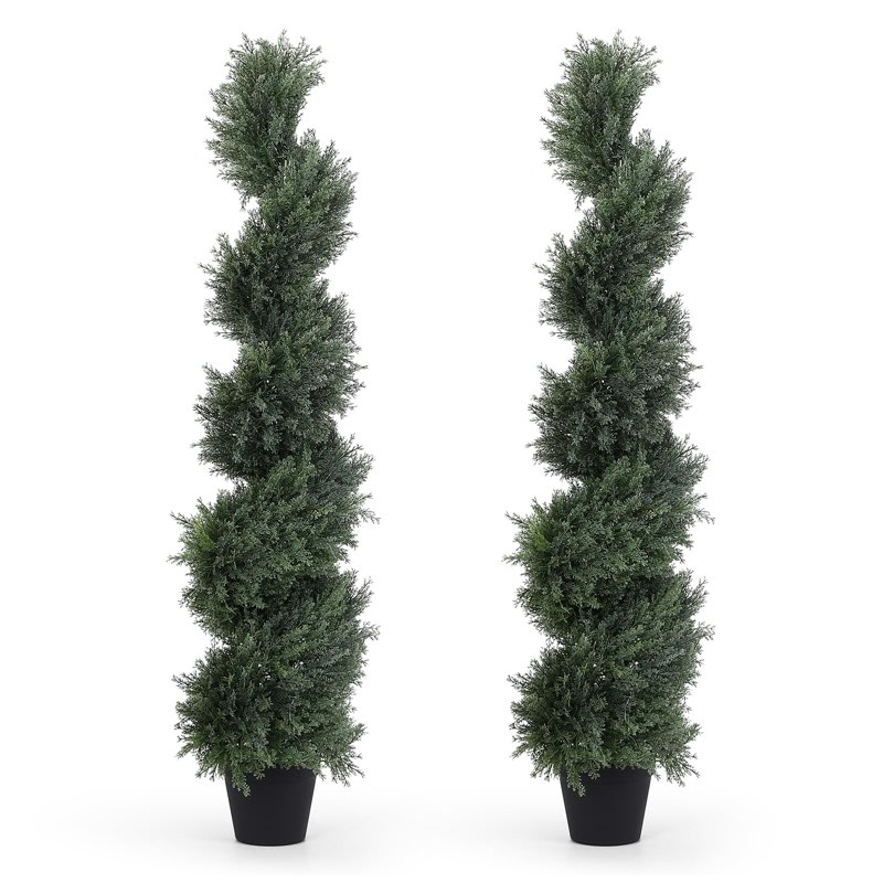 THE BLOOM TIMES 4ft Artificial Topiary Trees Set of 2, 48 inch Faux Cedar Cypress Spiral Topiary Tre