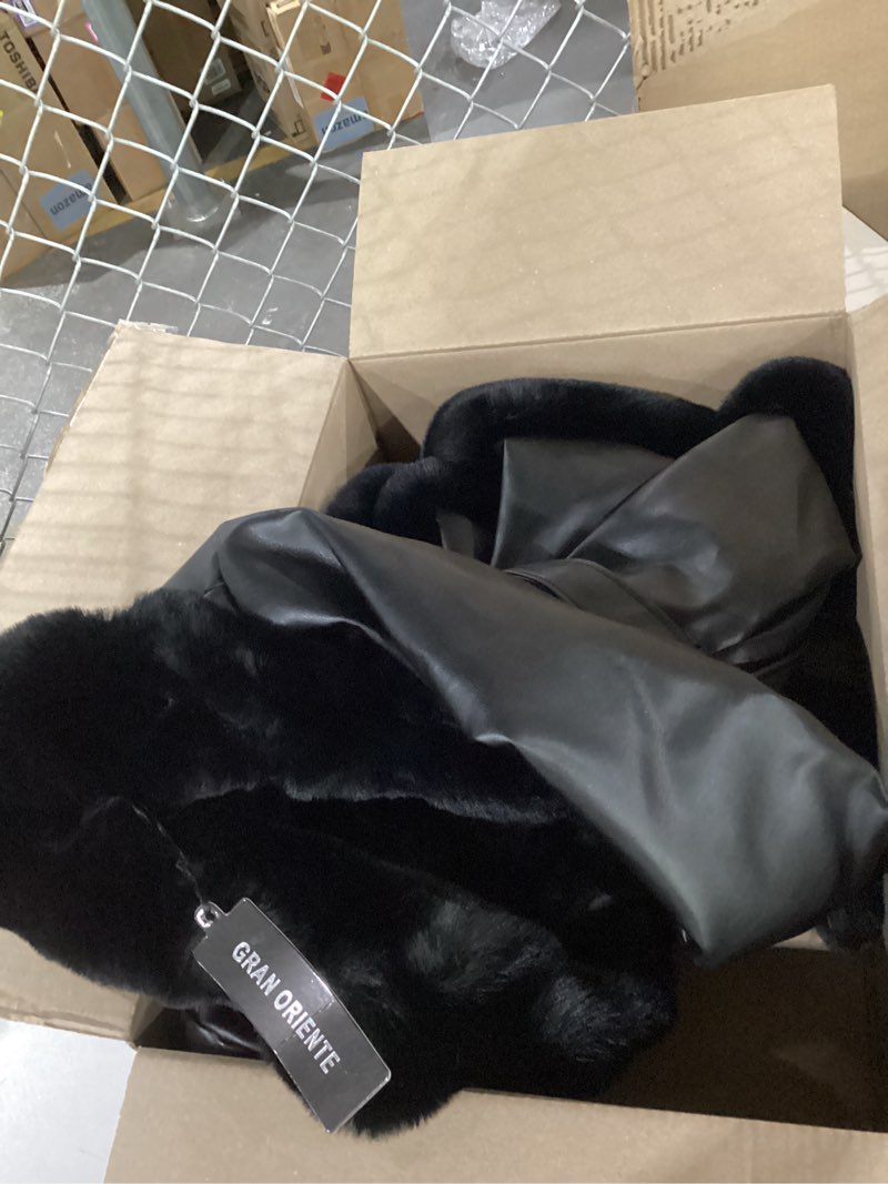 Condition photo showing Good Condition for GRAN ORIENTE Women's Faux Leather Coat with Faux Fur Collar,Winter Warm Belted Mid Length Trim Jacket Fur Lined with Hood Large Black