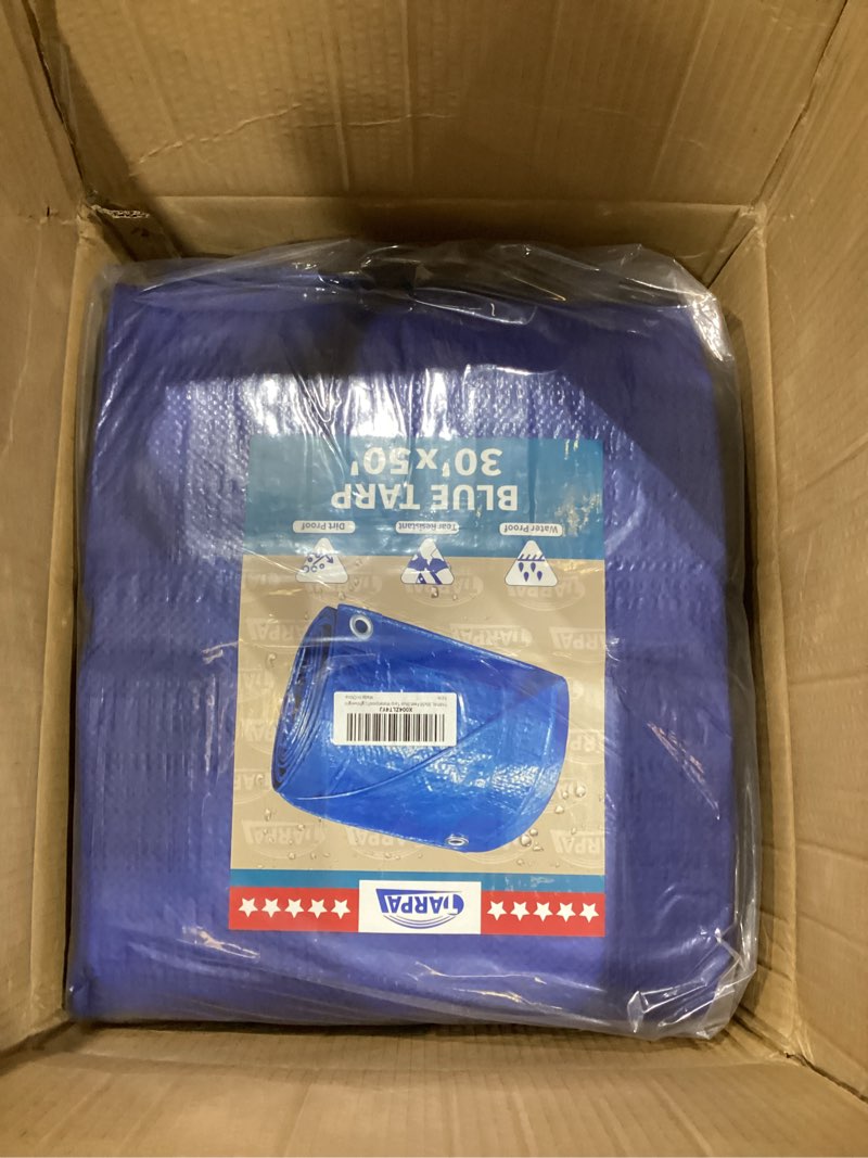 Condition photo showing Good Condition for tarpal 30x50 feet blue tarp waterproof 5mil extra large tarp multipurpose protective cover all purpose poly tarps for firewood,camping,tent,outdoor furniture blue 30x50 feet-finished size