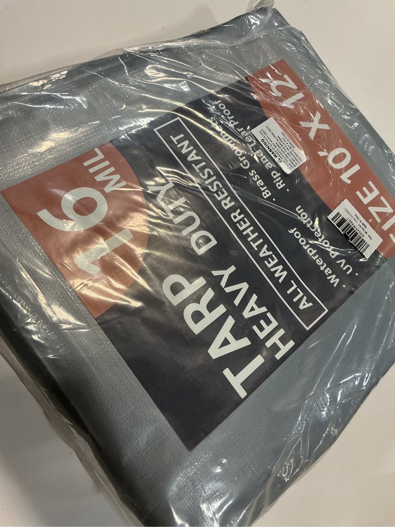 Condition photo showing New/Like New for 16MIL Heavy Duty Waterproof Tarps - Silver Black 10x12FT 16 Mil Tarps Heavy Duty Waterproof with Grommets UV Resistant Tear&Fade Resistant, Reinforced Edges for Outdoor Pool Camp Tent