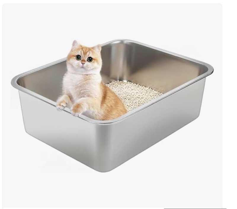 kirecoo stainless steel cat litter box - metal high sided cat pan, large stainless steel box, indoor