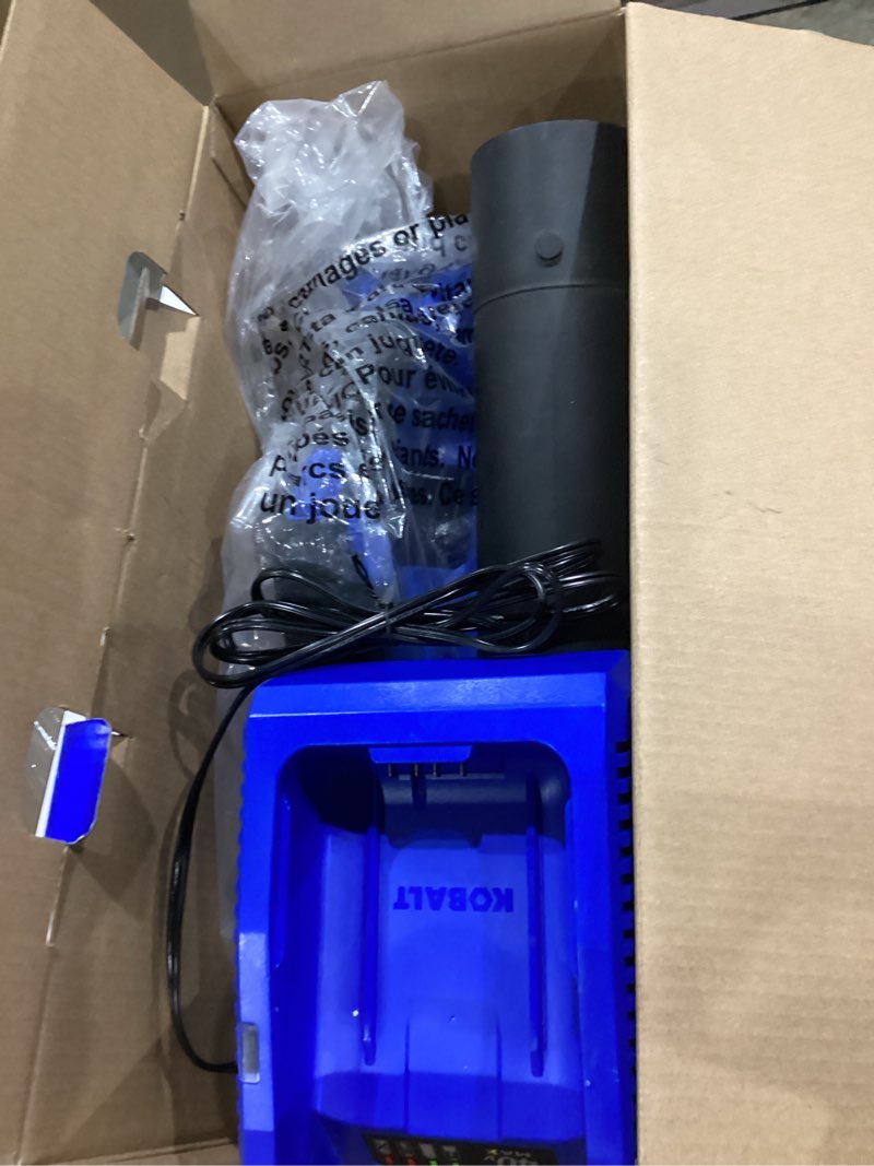Condition photo showing As Is for kobalt gen4 40-volt 520-cfm 120-mph battery handheld leaf blower 4.0 ah battery included charger included