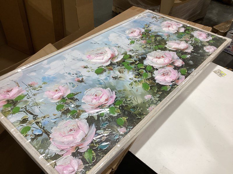 Condition photo showing Good Condition for ardemy pink rose wall art canvas for living room, flower painting modern textured floral bedroom picture artwork framed home office kitchen decor large 48"x24"