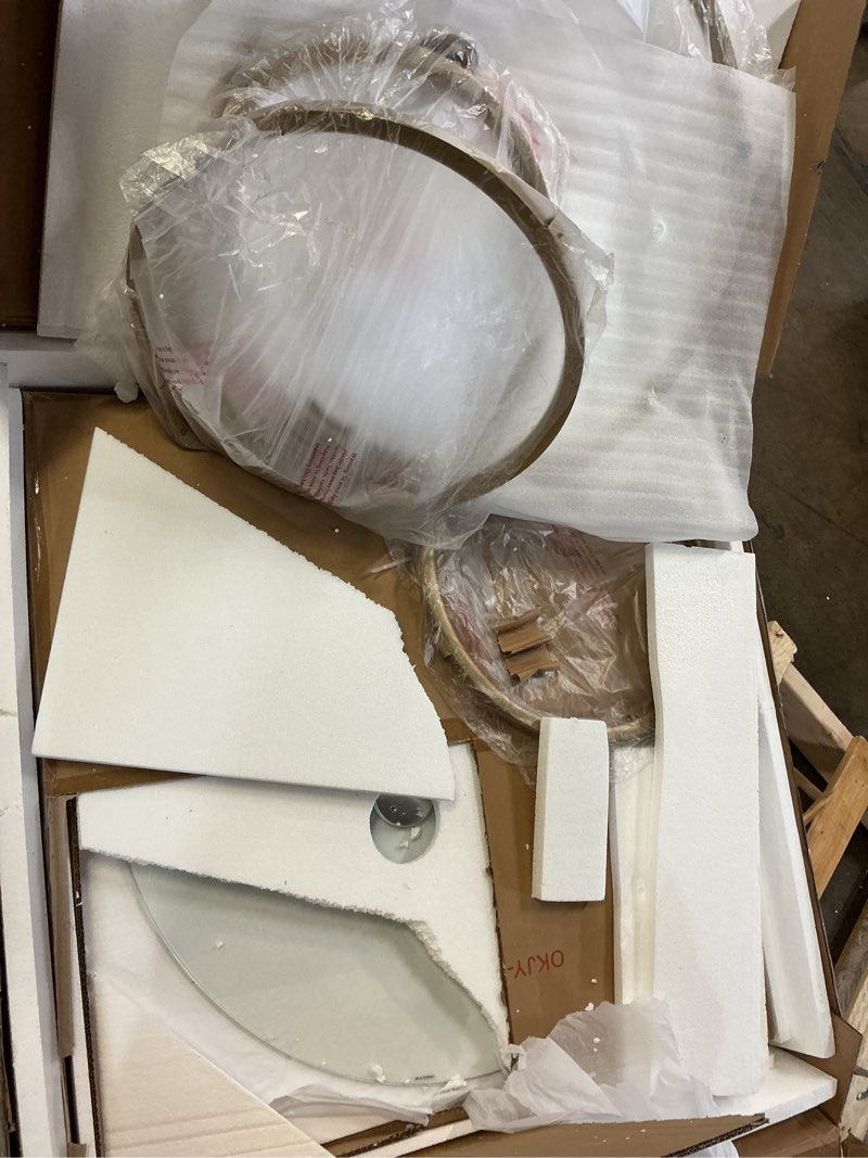 Condition photo showing New/Like New for O&K FURNITURE Round Silver Coffee Table, CLEAR GLASS TOP & Ring-Shaped Frames, Modern Marble Look Center Table for Living Room, Home Office