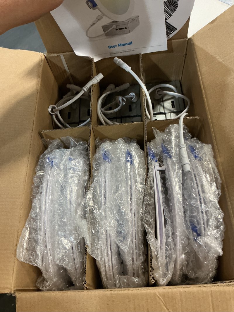 Condition photo showing Good Condition for VOLISUN 12 Pack 7 inch Recessed Lighting, 5CCT LED Recessed Light with Junction Box, 2700K-5000K Selectable, Dimmable Canless Wafer Downlight, LED Ceiling Light ETL Certificated White 7 INCH