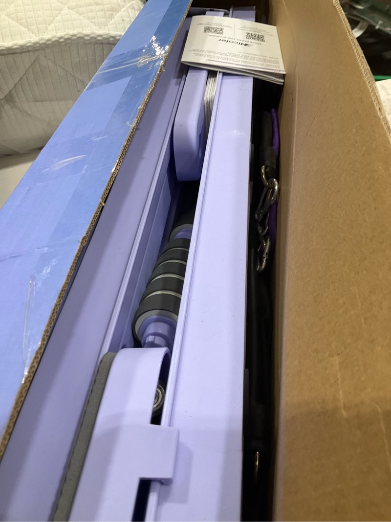 Condition photo showing Good Condition for pilates board, pilates reformer kit, pilates reformer machine, multi-purpose foldable pilates reformer board, 9-in-1 pilates reformer equipment with timer for home workout, fitness, exercise purple