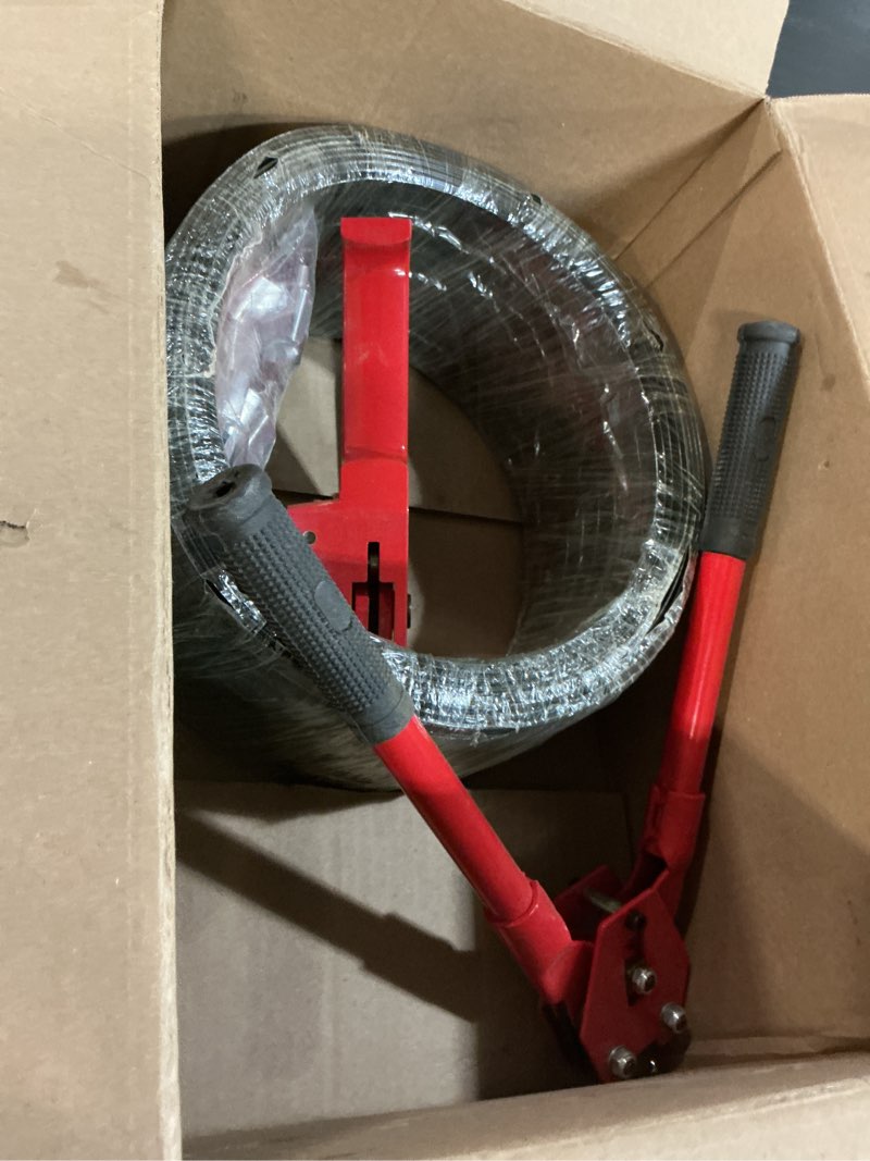 Condition photo showing Good Condition for Pallet Strapping Kit with Tools - 5/8" x 1000' Heavy-Duty Black PET Strapping, Tensioner & Sealer, 100 Metal Seals for Securing, Shipping & Bundling | Industrial-Grade Polyester Banding Set