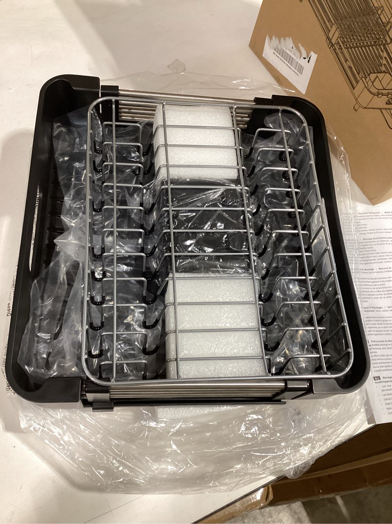 Condition photo showing Good Condition for stainless steel dish drying rack - dish drainer for kitchen counter, extendable drainboard with foldable, space-saving cup & bowl organizer, includes knife and utensil holder, black black stainless steel
