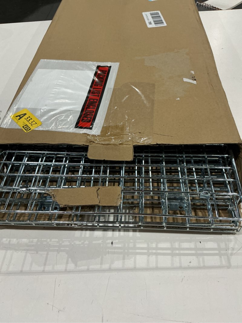 Condition photo showing Good Condition for 32" large collapsible humane live animal cage trap no-kill trapping kit for humane catch release rabbits, stray cat, squirrel, raccoon, skunk, mole, other fit sized animals, heavy duty, 2-doors 32 inches (silver)