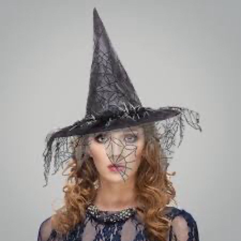 HANSAMU Halloween Witch Hat for Women, Cosplay Wicked Spiders Printed Lace Brim Cosplay Costume Acce