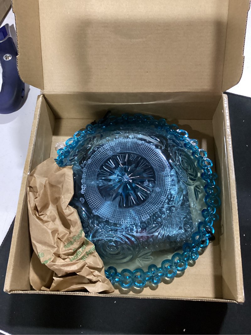 Condition photo showing Good Condition for solar hanging bird bath fountain - 5 spray heads, 16.4ft cord, 9.4" blue bowl with metal chain, solar powered bubbler for outdoor deck, patio, yard, lawn, attracts hummingbirds
