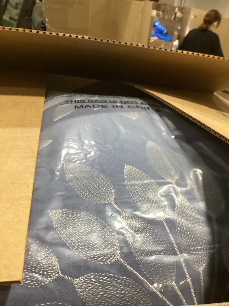 Condition photo showing Good Condition for madison park palmer comforter set-luxury faux suede design, striped accent, all season down alternative bedding, matching shams, decorative pillow, bed skirt, king (104 in x 92 in), blue 7 piece blue king (104 in x 92 in)