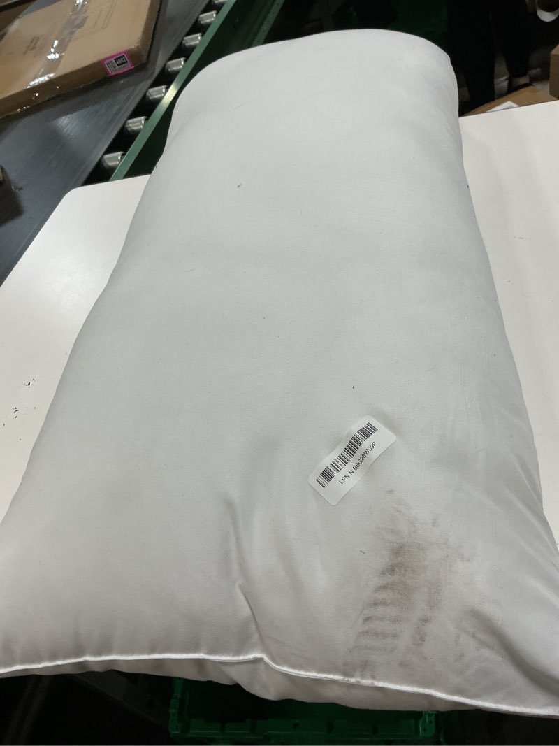 Condition photo showing As Is for downcool large body pillow insert- breathable full body pillow for side sleeper - soft long bed pillow for adults - 20 x 54 inch white insert only