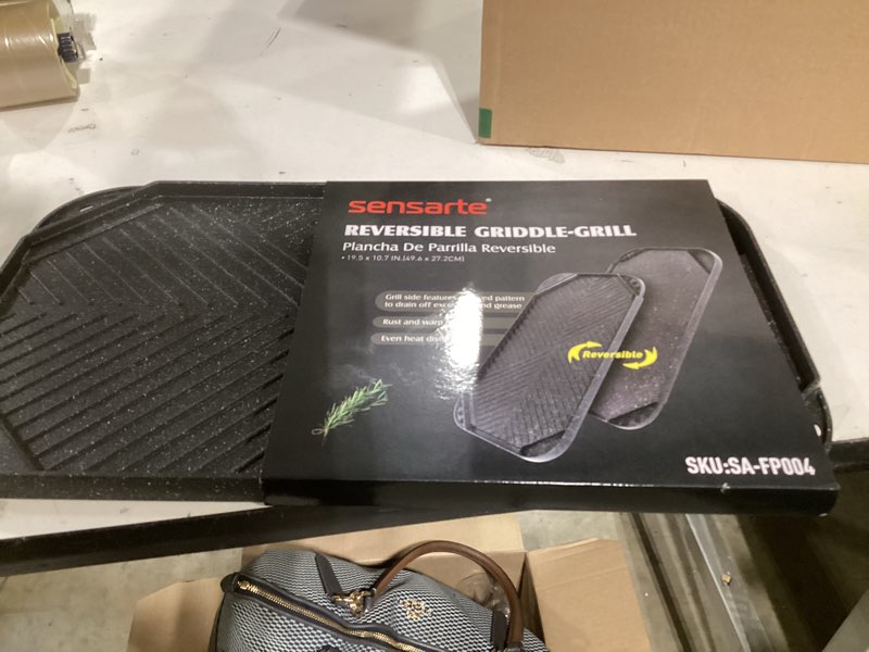 Condition photo showing New/Like New for SENSARTE Nonstick Griddle Grill Pan, Pro-Grid Reversible Grill & Griddle Pan, Two Burner Cast Aluminum, Portable for Indoor Stovetop or Outdoor Camping BBQ, 19.5" x 10.7" 19.5"x10.7" Black