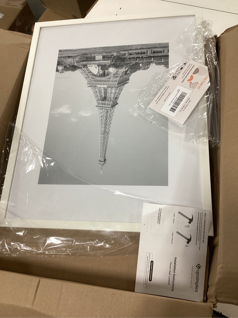 Condition photo showing As Is for upsimples 16x20 Picture Frame, Display Pictures 11x14 with Mat or 16 x 20 Without, Wall Hanging Poster Frame, White, 1 Pack White 16x20
