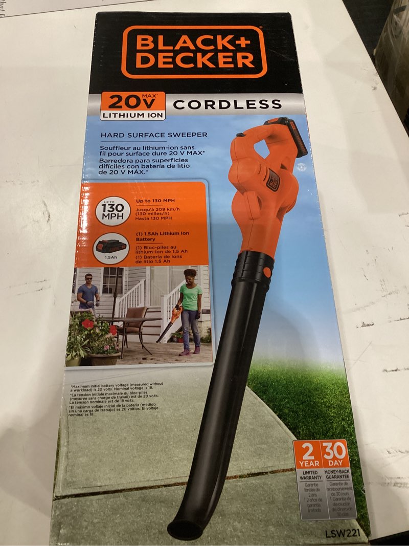 Condition photo showing Good Condition for BLACK+DECKER Cordless Leaf Blower with Battery and Charger 20V MAX, Electric Leaf Blower 130 mph Air Speed, Lightweight Design (LSW221)