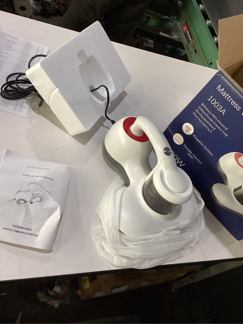 Condition photo showing New/Like New for mattress vacuum cleaner, handheld uv bed vacuum cleaner 16kpa & 12800 vibrations per/min upgraded effectively clean up bed, pillows, cloth sofas, carpets and ther fabric surfaces red - wired