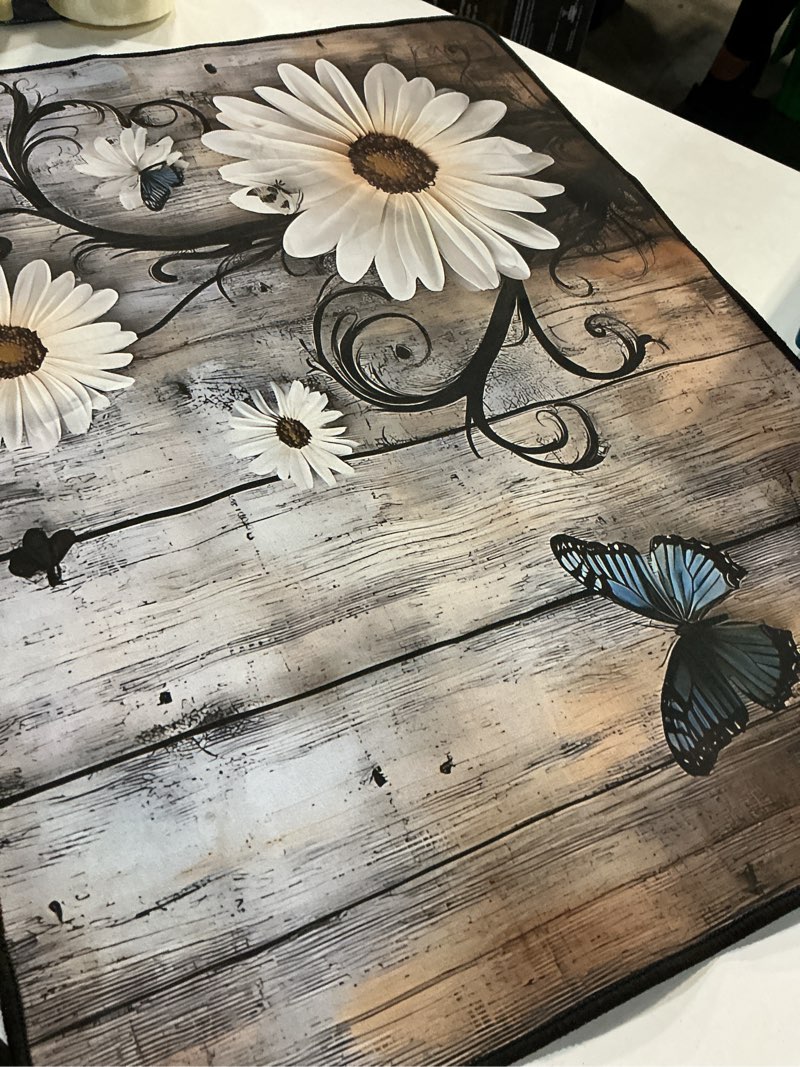 Condition photo showing Good Condition for bath mat,rustic grey floral butterfly daisy american country farm style,bath rugs non-slip bath mats for shower bedroom 29.5" x 17.5"