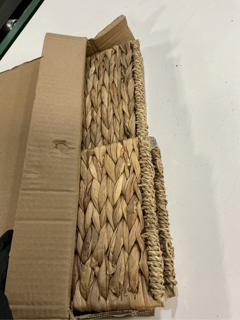 Condition photo showing Good Condition for stair basket wicker stair step basket with handles for wooden & carpeted, natural woven water hyacinth staircase storage organizer for home and office decoraton